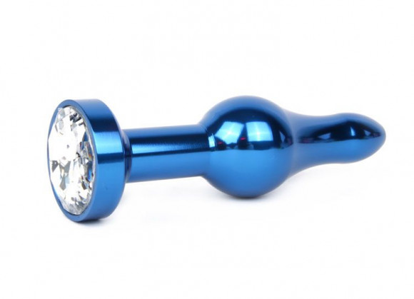 Удлиненная шарикообразная синяя анальная втулка с прозрачным кристаллом - 10,3 см. Удлиненная шарикообразная синяя анальная втулка с прозрачным кристаллом - 10,3 см.