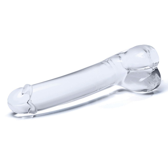 Прозрачный стеклянный фаллос с мошонкой Curved G-Spot - 18 см. Прозрачный стеклянный фаллос с мошонкой Curved G-Spot - 18 см.