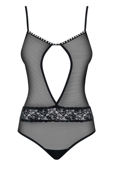 Прозрачное боди с бусинками на декольте Прозрачное боди с бусинками на декольте