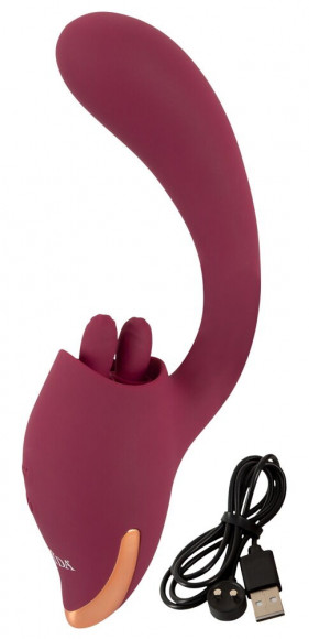 Малиновый вибратор с подвижными язычками 2 Function Vibrator - 20,6 см. Малиновый вибратор с подвижными язычками 2 Function Vibrator - 20,6 см.