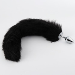 Серебристая анальная втулка с черным хвостиком Серебристая анальная втулка с черным хвостиком