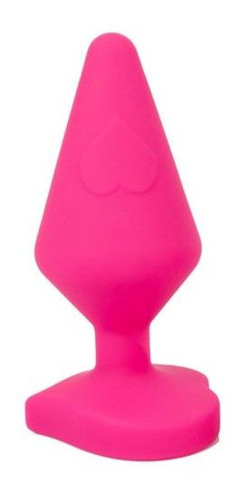 Розовая коническая анальная пробка с сердечком-ограничителем - 10 см. 