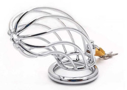 Серебристый мужской пояс верности в виде клетки с замочком Серебристый мужской пояс верности в виде клетки с замочком