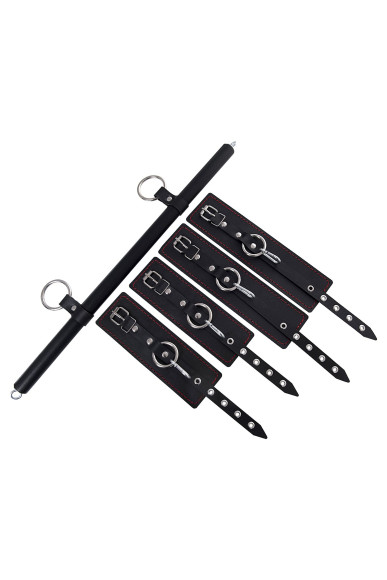 Черная распорка с 4 манжетами для рук и ног Черная распорка с 4 манжетами для рук и ног