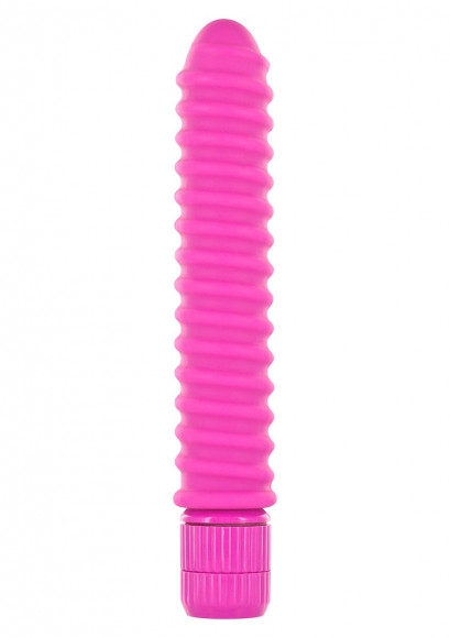 Ярко-розовый вибромассажер FUNKY RIBBED VIBE - 15 см. Ярко-розовый вибромассажер FUNKY RIBBED VIBE - 15 см.