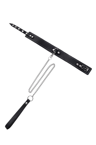 Кожаный двухслойный ошейник с белой строчкой и поводком Кожаный двухслойный ошейник с белой строчкой и поводком