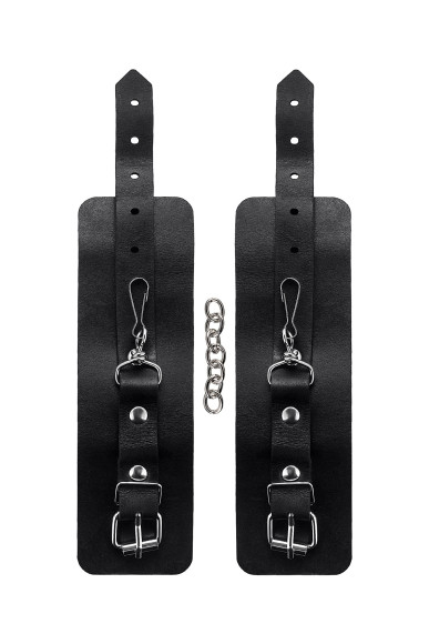 Черные однослойные наручники из натуральной кожи с цепочкой Черные однослойные наручники из натуральной кожи с цепочкой