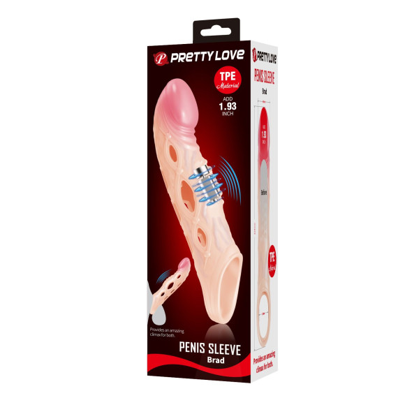 Телесная удлиняющая насадка с рельефом и вибрацией Brad - 21,3 см.