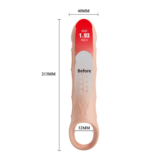 Телесная удлиняющая насадка с рельефом и вибрацией Brad - 21,3 см.