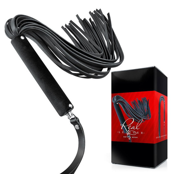 Черная кожаная плеть-флоггер - 84 см. Черная кожаная плеть-флоггер - 84 см.