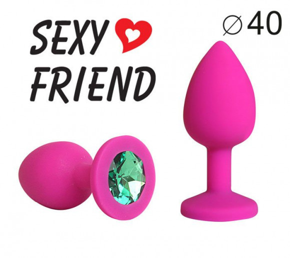 Ярко-розовая анальная пробка с зеленым кристаллом - 9,5 см. Ярко-розовая анальная пробка с зеленым кристаллом - 9,5 см.