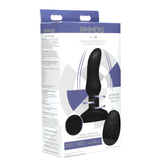 Черная анальная вибропробка с пультом ДУ Curved Rimming Plug Slim M - 13,9 см. Черная анальная вибропробка с пультом ДУ Curved Rimming Plug Slim M - 13,9 см.