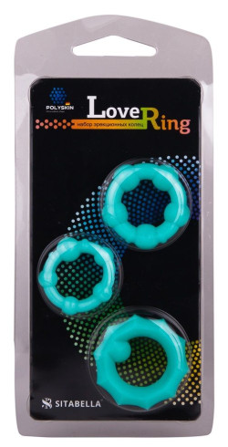 Набор из 3 бирюзовых рельефных эрекционных колец Набор из 3 бирюзовых рельефных эрекционных колец