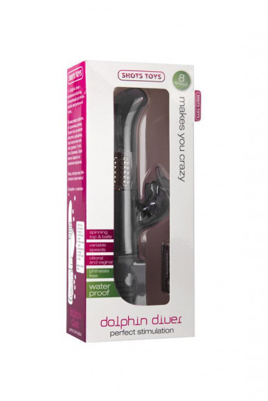 Чёрный вибратор Dolphin Diver с клиторальным отростком - 22 см. Чёрный вибратор Dolphin Diver с клиторальным отростком - 22 см.