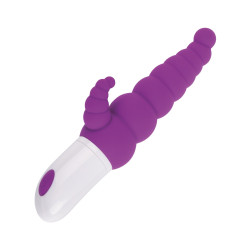 Фиолетовый ребристый вибратор с двумя точками стимуляции - 20 см. Фиолетовый ребристый вибратор с двумя точками стимуляции - 20 см.