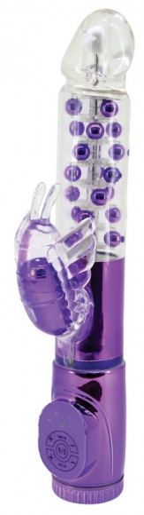Фиолетовый вибратор с клиторальным стимулятором в виде бабочки - 17 см. Фиолетовый вибратор с клиторальным стимулятором в виде бабочки - 17 см.