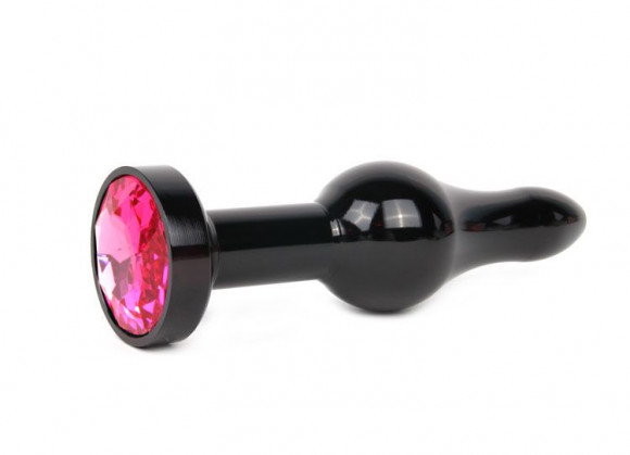 Удлиненная шарикообразная черная анальная втулка с малиновым кристаллом - 10,3 см. Удлиненная шарикообразная черная анальная втулка с малиновым кристаллом - 10,3 см.