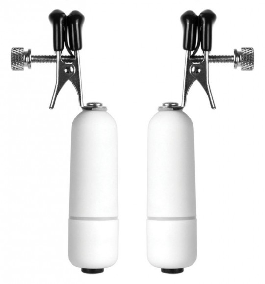 Белые клипсы на соски с вибрацией Белые клипсы на соски с вибрацией