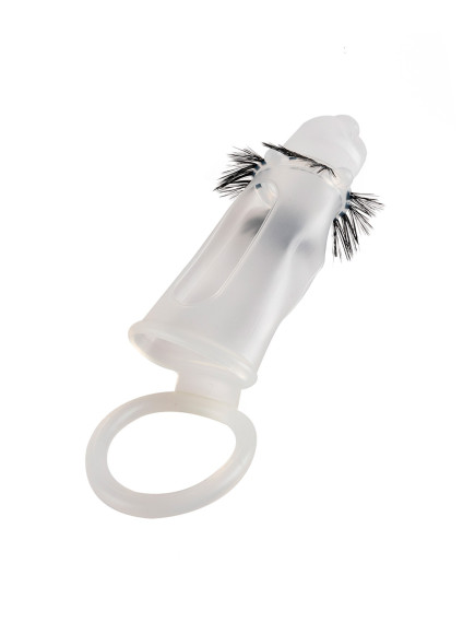 Эластичная насадка на пенис с подхватом мошонки и стимулирующими «ресничками»