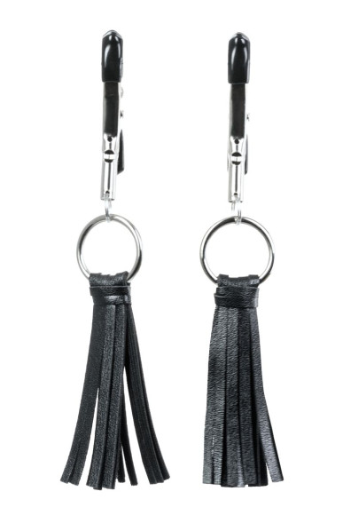 Черно-серебристые зажимы для сосков Theatre с кисточками Черно-серебристые зажимы для сосков Theatre с кисточками