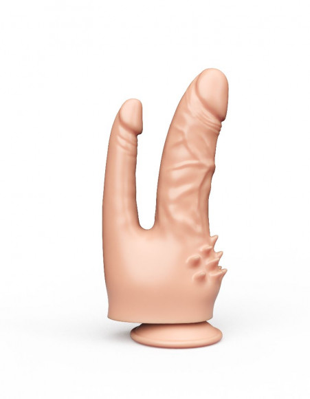 Двойной фаллоимитатор с шипами для массажа клитора - 21 см. Двойной фаллоимитатор с шипами для массажа клитора - 21 см.