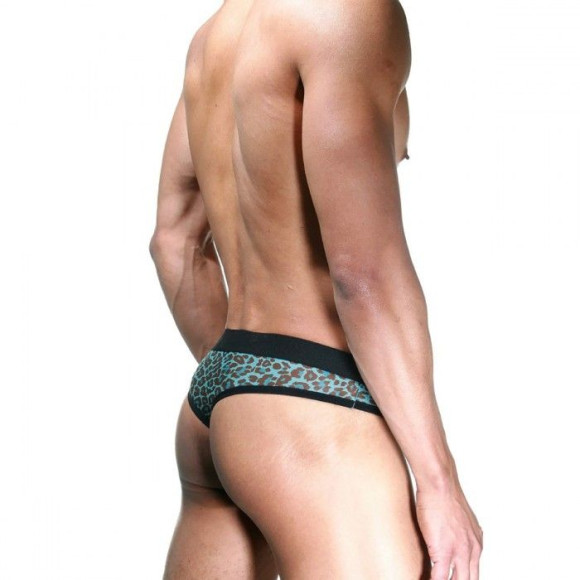 Черно-голубые трусы-тонги с леопардовым принтом Черно-голубые трусы-тонги с леопардовым принтом