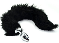 Серебристая анальная пробка из нержавеющей стали с черным гибким хвостом Серебристая анальная пробка из нержавеющей стали с черным гибким хвостом