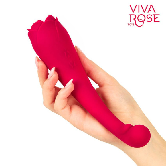 Малиновый двусторонний вибростимулятор с подвижным язычком - 19 см. Малиновый двусторонний вибростимулятор с подвижным язычком - 19 см.