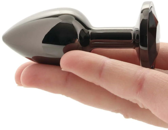 Черная алюминиевая анальная пробка с кристаллом - 7 см. Черная алюминиевая анальная пробка с кристаллом - 7 см.