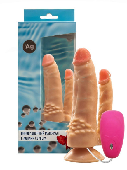 Телесный анально-вагинальный вибромассажер с ионами серебра и выносным пультом №11 - 17 см. Телесный анально-вагинальный вибромассажер с ионами серебра и выносным пультом №11 - 17 см.