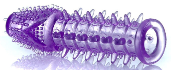 Фиолетовая закрытая насадка на пенис - 13,5 см.