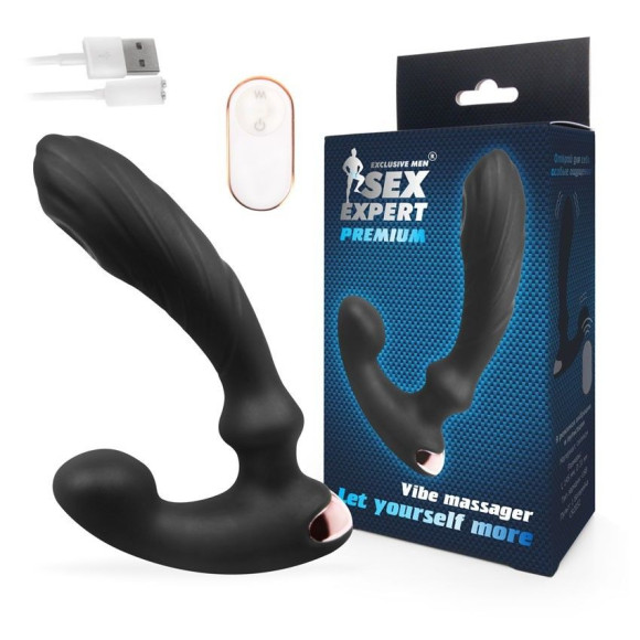 Черный вибромассажер простаты Sex Expert - 14,5 см. Черный вибромассажер простаты Sex Expert - 14,5 см.