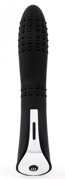 Черный вибромассажер с пупырышками с 7 режимами пульсации - 20 см. 