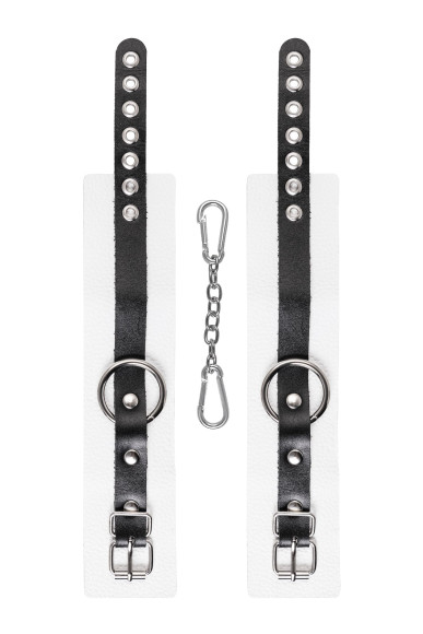 Бело-черные мягкие оковы с одним ремешком и люверсами