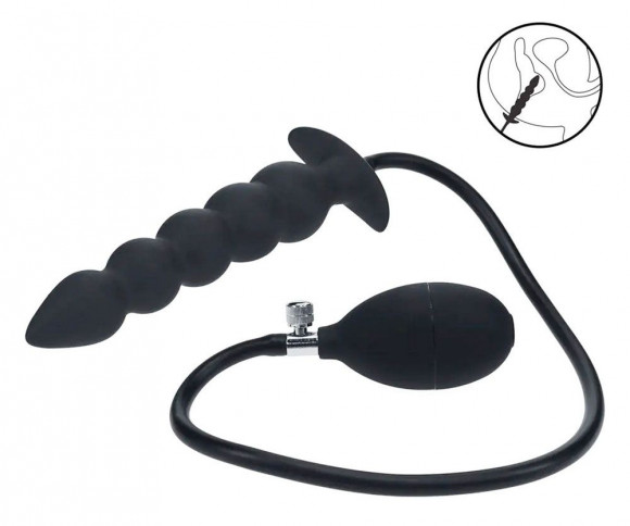 Черная анальная елочка с функцие расширения Beaded Inflatable Silicone Anal Plug Черная анальная елочка с функцие расширения Beaded Inflatable Silicone Anal Plug