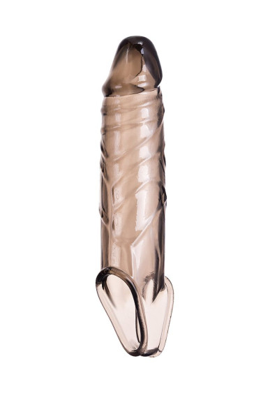 Дымчатая фаллическая насадка с подхватом и закрытой головкой - 16,2 см. Дымчатая фаллическая насадка с подхватом и закрытой головкой - 16,2 см.