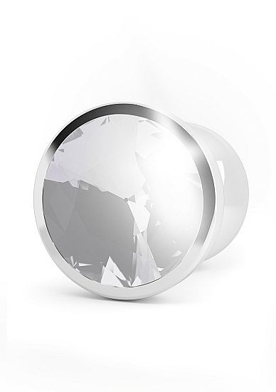 Серебристая анальная пробка R1 RICH с прозрачным кристаллом - 12 см.