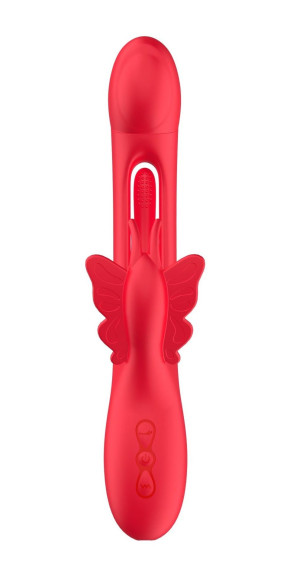 Красный вибратор-кролик с функцией фингеринга - 25,5 см. Красный вибратор-кролик с функцией фингеринга - 25,5 см.