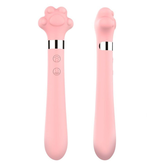 Розовый двусторонний вибромассажер Meow в форме лапки - 21 см. Розовый двусторонний вибромассажер Meow в форме лапки - 21 см.