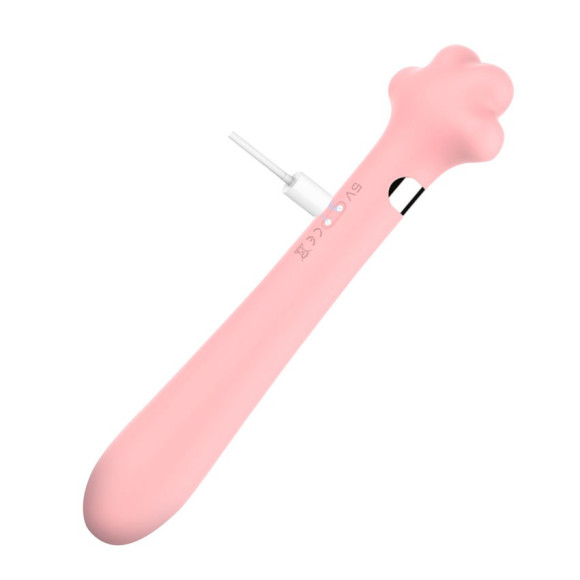 Розовый двусторонний вибромассажер Meow в форме лапки - 21 см. Розовый двусторонний вибромассажер Meow в форме лапки - 21 см.