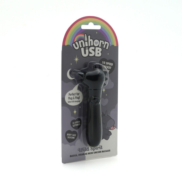 Черная вибропуля Unihorn USB Wild Spirit со стимуляцией язычком Черная вибропуля Unihorn USB Wild Spirit со стимуляцией язычком