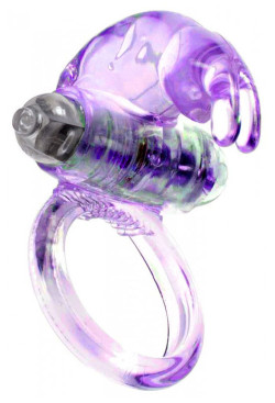 Сиреневое эрекционное виброкольцо с клиторальным зайчиком