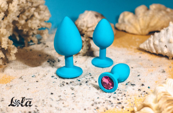 Голубая анальная пробка Cutie Large с розовым кристаллом - 10 см. Голубая анальная пробка Cutie Large с розовым кристаллом - 10 см.