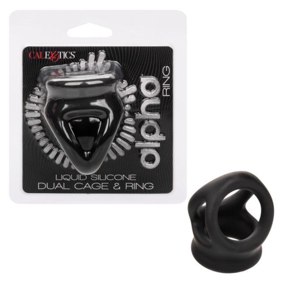 Черное тройное эрекционное кольцо Alpha Liquid Silicone Dual Cage & Ring Черное тройное эрекционное кольцо Alpha Liquid Silicone Dual Cage & Ring