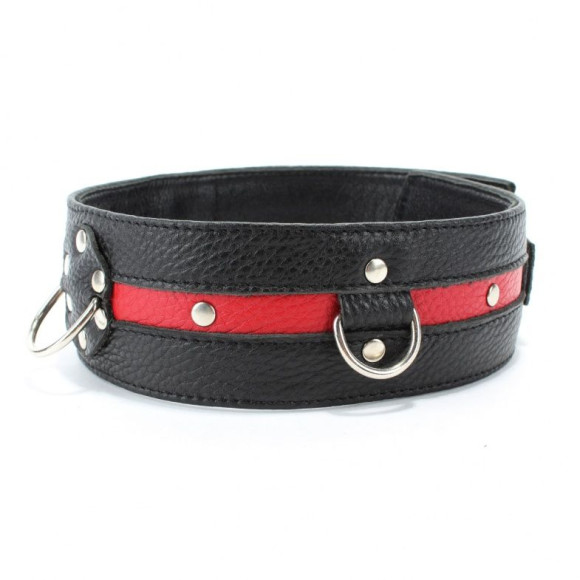 Черно-красный кожаный ошейник увеличенного размера Черно-красный кожаный ошейник увеличенного размера