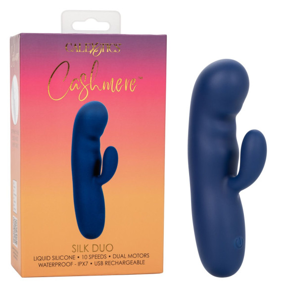Синий вибромассажер-кролик Cashmere Silk Duo - 16,5 см. Синий вибромассажер-кролик Cashmere Silk Duo - 16,5 см.