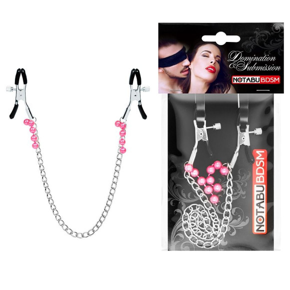 Оригинальные зажимы на соски с розовыми бусинками и цепочкой Оригинальные зажимы на соски с розовыми бусинками и цепочкой