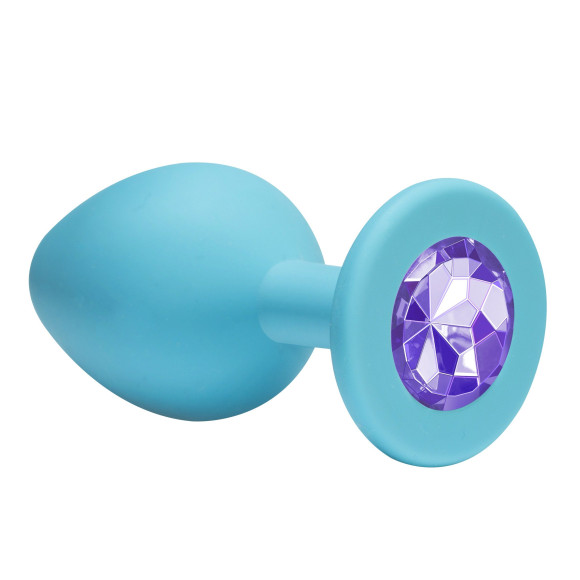 Малая голубая анальная пробка Emotions Cutie Small с фиолетовым кристаллом - 7,5 см.