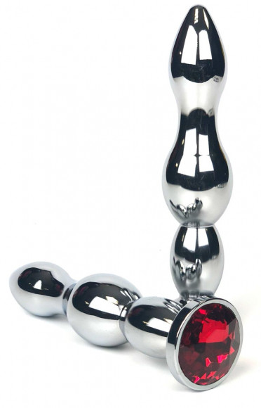 Серебристая удлиненная анальная пробка-ёлочка с красным кристаллом - 12 см. Серебристая удлиненная анальная пробка-ёлочка с красным кристаллом - 12 см.