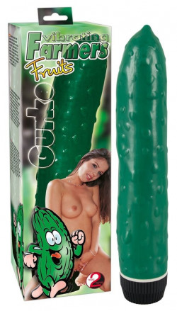 Зеленый вибромассажер в виде огурца - 21 см.